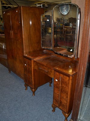 Lot 1503 - * A 1930's walnut wardrobe and matching dressing table