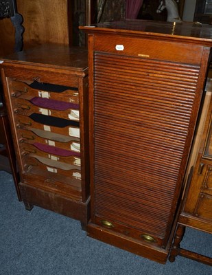 Lot 1521 - An Edwardian tambour front cabinet labelled 'Ezy Series' and a smaller tambour front cabinet