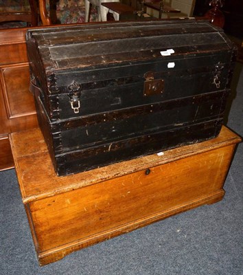 Lot 1528 - Victorian pine trunk and a leather and domed top trunk