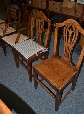 Lot 1539 - Pair of George III country dining chairs, Edwardian armchair and a pair of Edwardian bedroom chairs