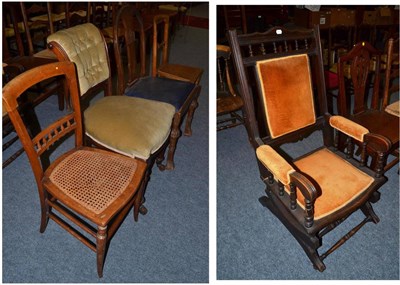 Lot 1548 - * Late Victorian rocking chair upholstered in velvet, 53cm wide, together with a Victorian...