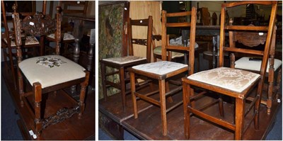 Lot 1569 - A Victorian rosewood cut-down dining chair, carved walnut chair with needlework seat and three...