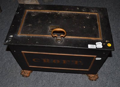 Lot 1575 - * A Victorian safe and key in the form of a coal box with claw feet, labelled 'Croft'