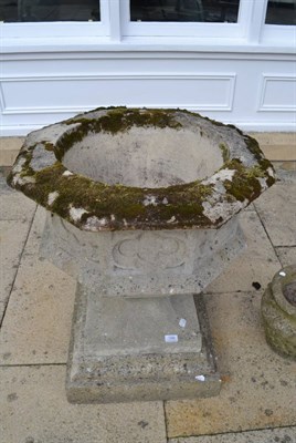 Lot 1588 - Gothic revival stone planter on pedestal base together with a small stone urn