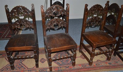 Lot 1644 - Set of ten Yorkshire carved oak chairs