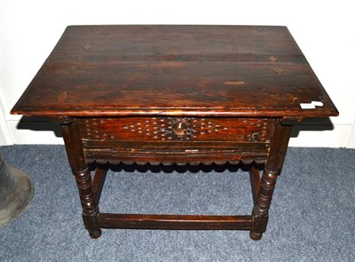 Lot 1646 - Late 17th/early 18th century side table fitted a drawer, raised on turned legs