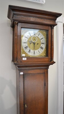 Lot 1654 - An oak eight day longcase clock, signed Wm Underwood, London, early 18th century, flat top...