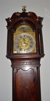 Lot 1687 - A mahogany eight day longcase clock, swan neck pediment, stop fluted pilasters, 13-inch arched...