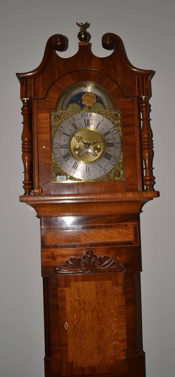 Lot 1688 - An eight day longcase clock, signed Robert Skelton, Malton, circa 1750, swan neck pediment, 12-inch