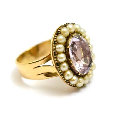 Lot 2 - # A rose quartz and split pearl cluster ring, the pale pink quartz stone in a foil backed...