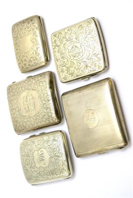 Lot 13 - Five silver engine engraved cigarette cases