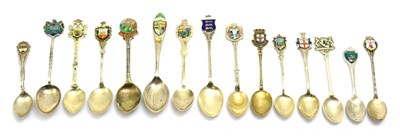 Lot 29 - Fifteen silver and enamel souvenir spoons