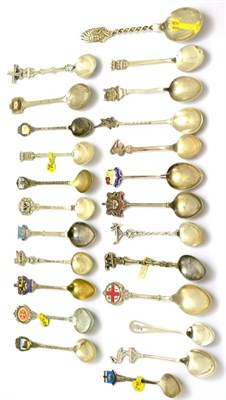 Lot 38 - Twelve silver and enamel spoons and twelve silver souvenir spoons (24)
