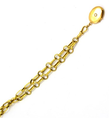 Lot 47 - # A muff chain, of fancy textured links, and hung with a locket set with a split pearl, length...