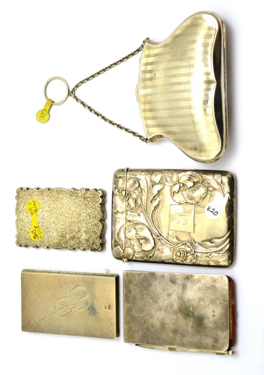 Lot 55 - Two silver card cases, two silver cased notebooks and a silver purse (5)