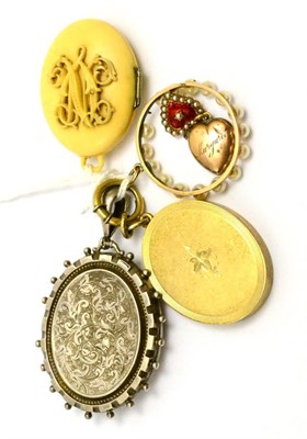 Lot 60 - # Six pendants, including; a cultured pearl hoop pendant, a Victorian silver locket, a...