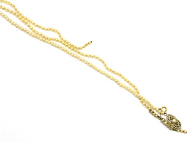 Lot 71 - # Two cultured pearl necklaces, one (snapped) graduated to a clasp set with four rose cut diamonds