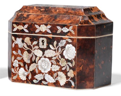 Lot 80 - A tortoiseshell and mother-of-pearl tea caddy, 19cm wide
