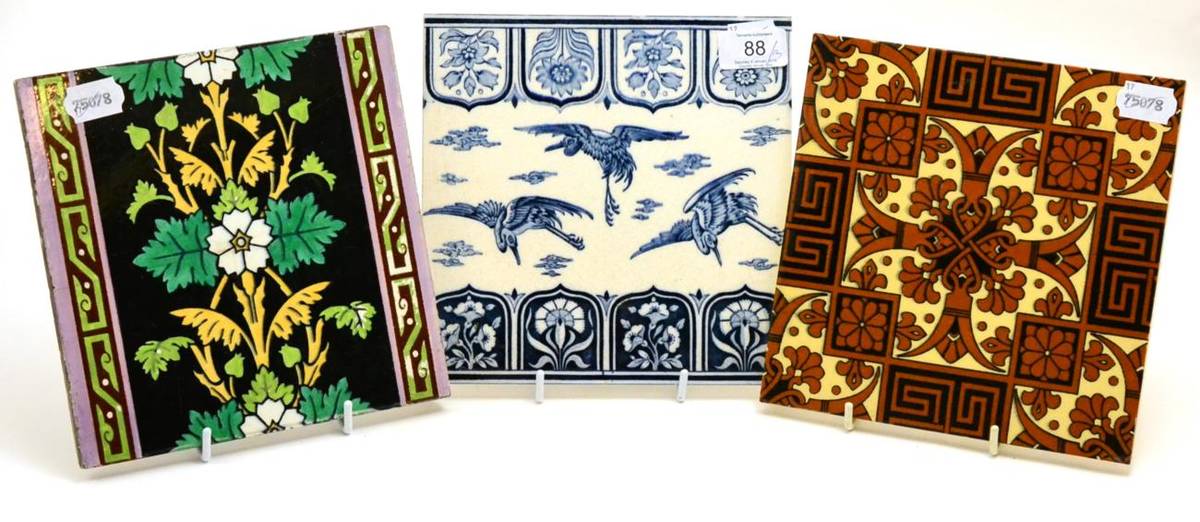 Lot 88 - Three 8"; Minton's tiles designed by Christopher Dresser