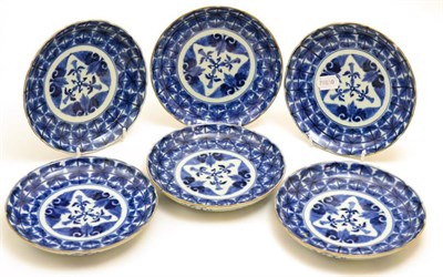 Lot 89 - Set of six Japanese blue and white saucer dishes, diameter 18cm