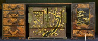 Lot 93 - A Japanese lacquered scholars desk together with a Japanese lacquered cabinet and a circular...