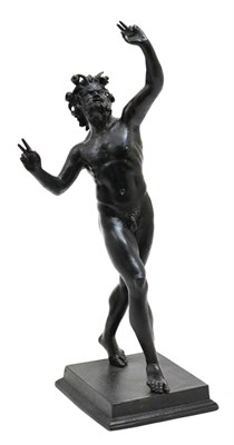 Lot 101 - A 19th century bronze figure of a dancing satyr, his arms outstretched, with muscular body and...