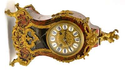 Lot 110 - A ";Boulle"; striking mantel clock, circa 1890, scroll and figural gilt metal mounts, twelve...