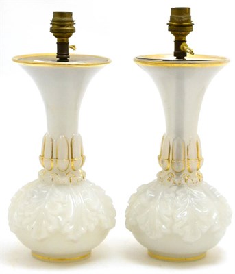 Lot 121 - Pair of 19th century Continental vases in milk and water glass, now as lamps, height 30cm
