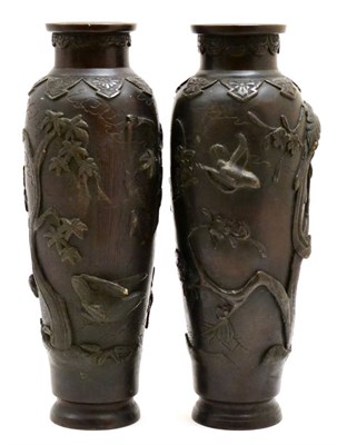 Lot 123 - A pair of Meiji period Japanese bronze vases, height 34cm