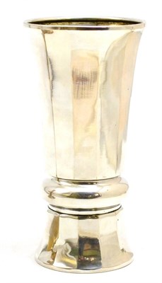 Lot 141 - An Art Deco Argent trophy vase, with faceted sides, inscribed GESTIFTET VOM BOLZENCLUB HUMOR...