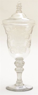 Lot 147 - An 18th century Dutch glass covered goblet, height 35cm
