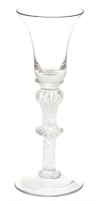 Lot 155 - Georgian wine glass, circa 1755, with bell bowl supported by double collar over shoulder knop...