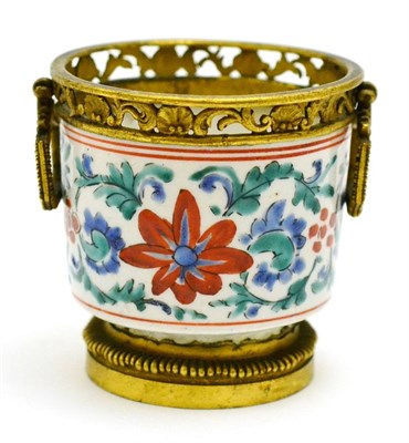 Lot 158 - 17th century Japanese Arita polychrome porcelain jar with later gilt metal mount, diameter 10cm...