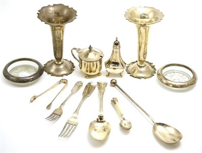 Lot 173 - Assorted silver cutlery, pair of loaded vases, condiments etc