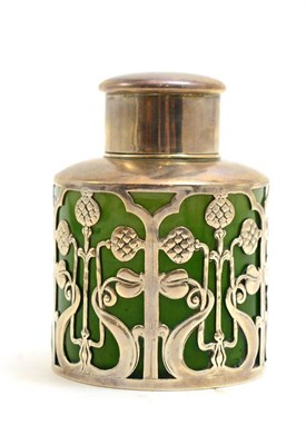 Lot 178 - A silver mounted Art Nouveau canister, Chester hallmarks