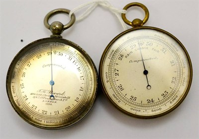 Lot 197 - Two pocket aneroid barometers, silvered dial signed JH Steward, 406 & 66 Strand, 54 Cornhill &...