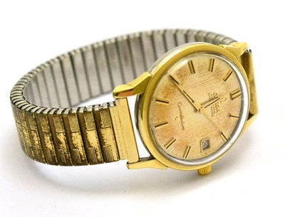 Lot 210 - A plated automatic calendar centre seconds wristwatch, signed Omega, chronometer, model:...