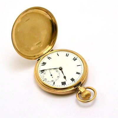 Lot 224 - A 9ct gold full hunter pocket watch, 1918, lever movement signed Rolex, enamel dial with Roman...