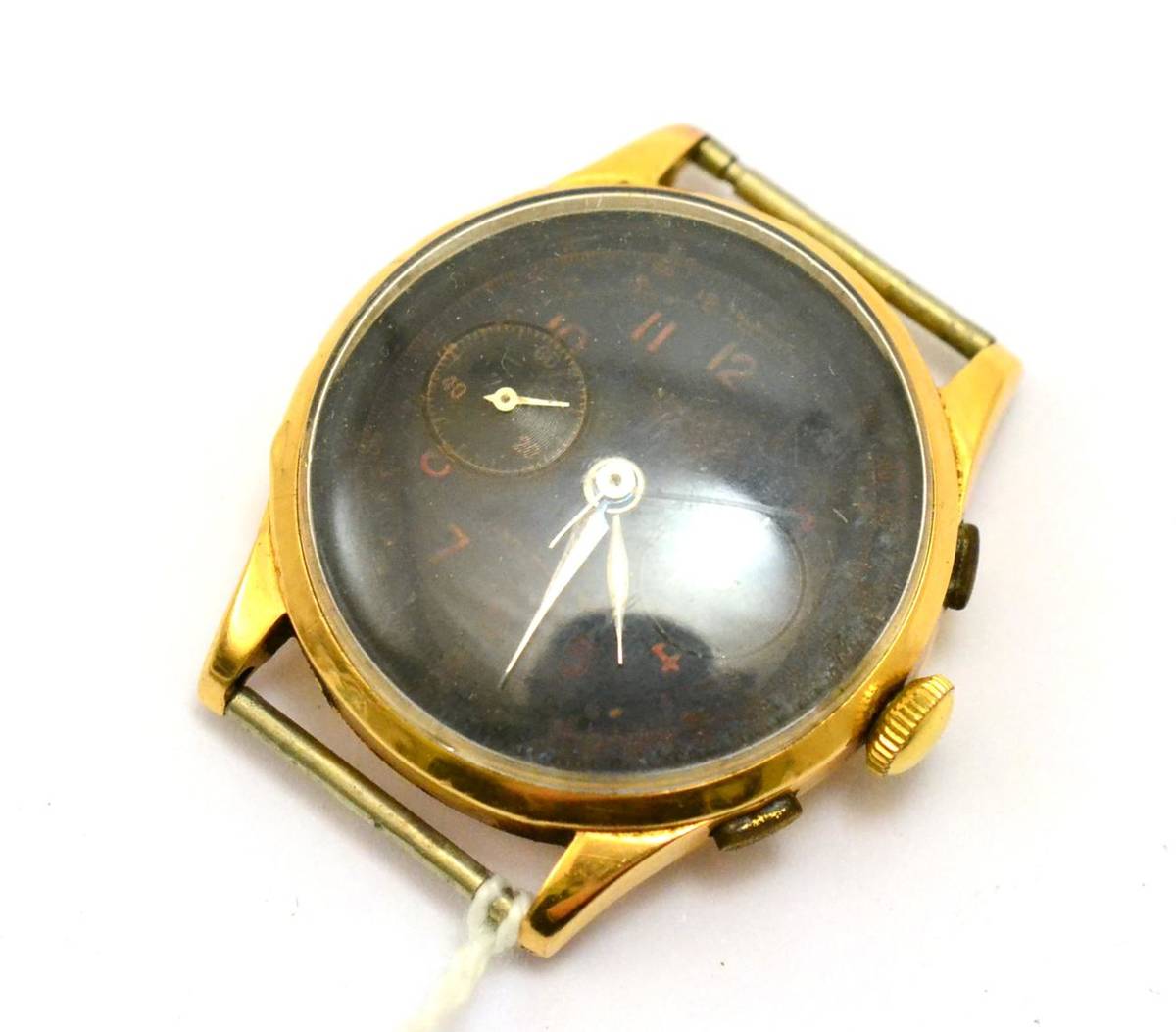 Lot 234 - A chronograph wristwatch, circa 1950, lever movement, black dial with Arabic numerals, outer...