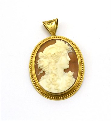 Lot 235 - # A cameo brooch, carved with Bacchus in a bead decorated frame, with associated optional...