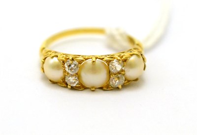 Lot 236 - # A split pearl and diamond ring, three split pearls with a pair of old cut diamonds between...