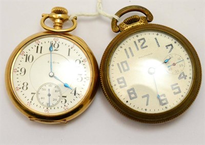 Lot 249 - Two plated pocket watches, signed Elgin, 1911, lever movement signed Raymond Elgin ILL USA and...