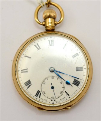 Lot 261 - A 9ct gold open faced pocket watch, 1923, lever movement, enamel dial with Roman numerals,...
