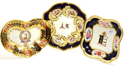 Lot 267 - A Chamberlain Worcester blue ground and gilt decorated armorial dish, circa 1830, diameter...