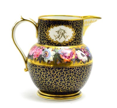 Lot 272 - A Chamberlain Worcester jug painted with a band of roses and monogrammed 'GR', 18cm high