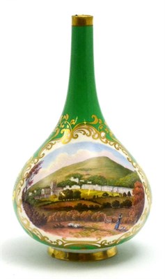 Lot 276 - A Chamberlain Worcester bottle shaped green vase with gilt spherical stopper, painted with a...