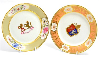 Lot 279 - An armorial plate bearing the crest of a bishop, with a coral ground and gilt border and an...