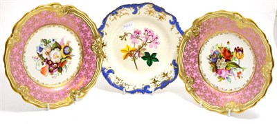 Lot 287 - A pair of Chamberlain & Co pink ground and floral decorated plates, circa 1846, diameter 24cm and a
