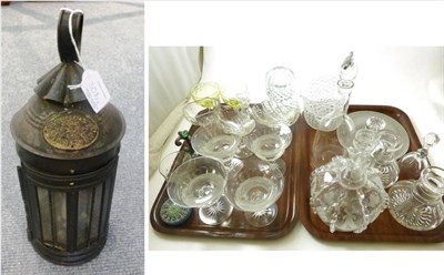 Lot 308 - Two glass sweet meats of scalloped form, another, two rinsers, condiments and other assorted...