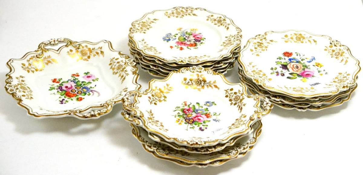Lot 320 - Sixteen piece Victorian dessert service, painted to the centre with flowers, numbered 222